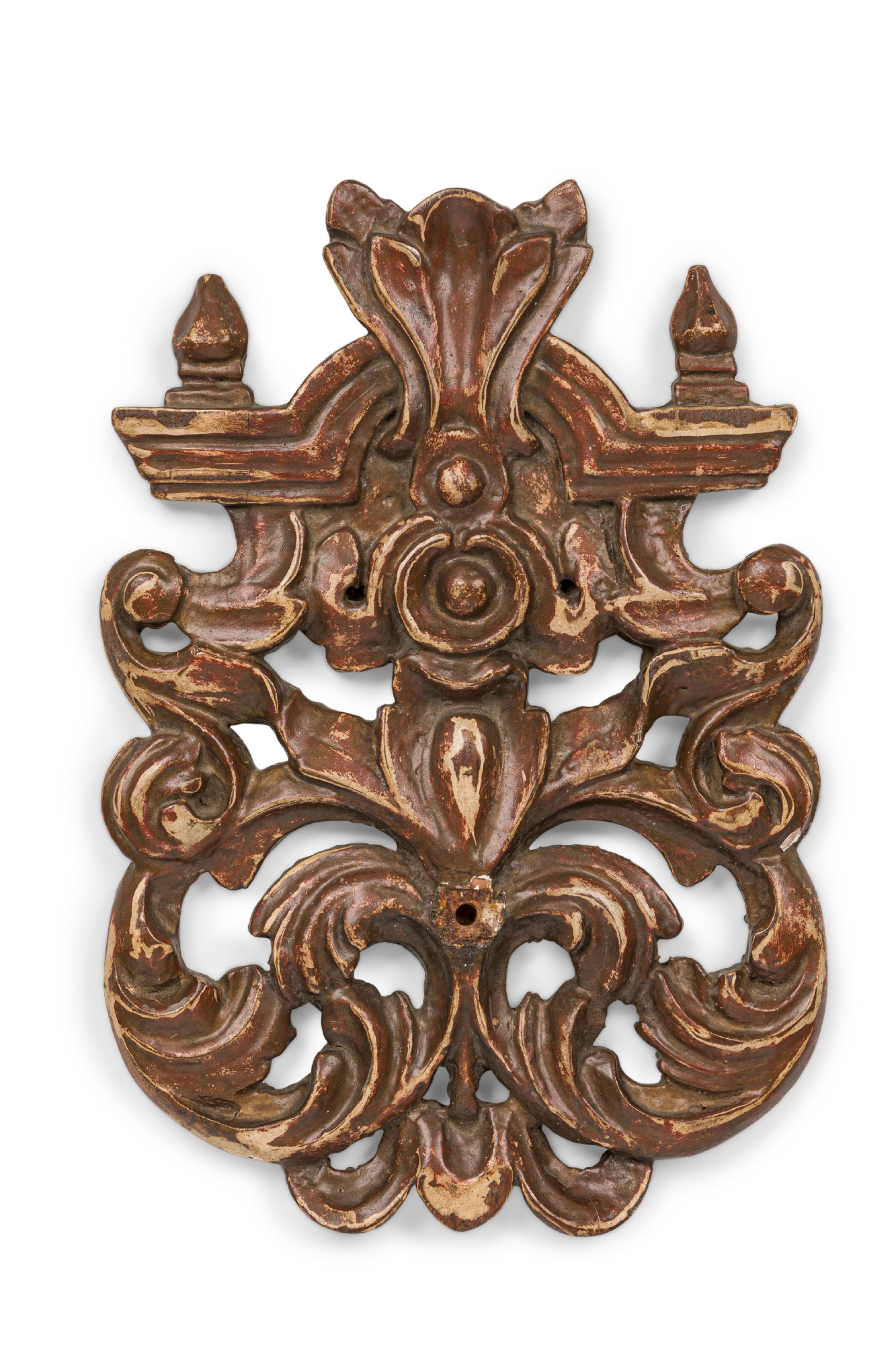 Mid century italian painted and carved wood scroll wall applique