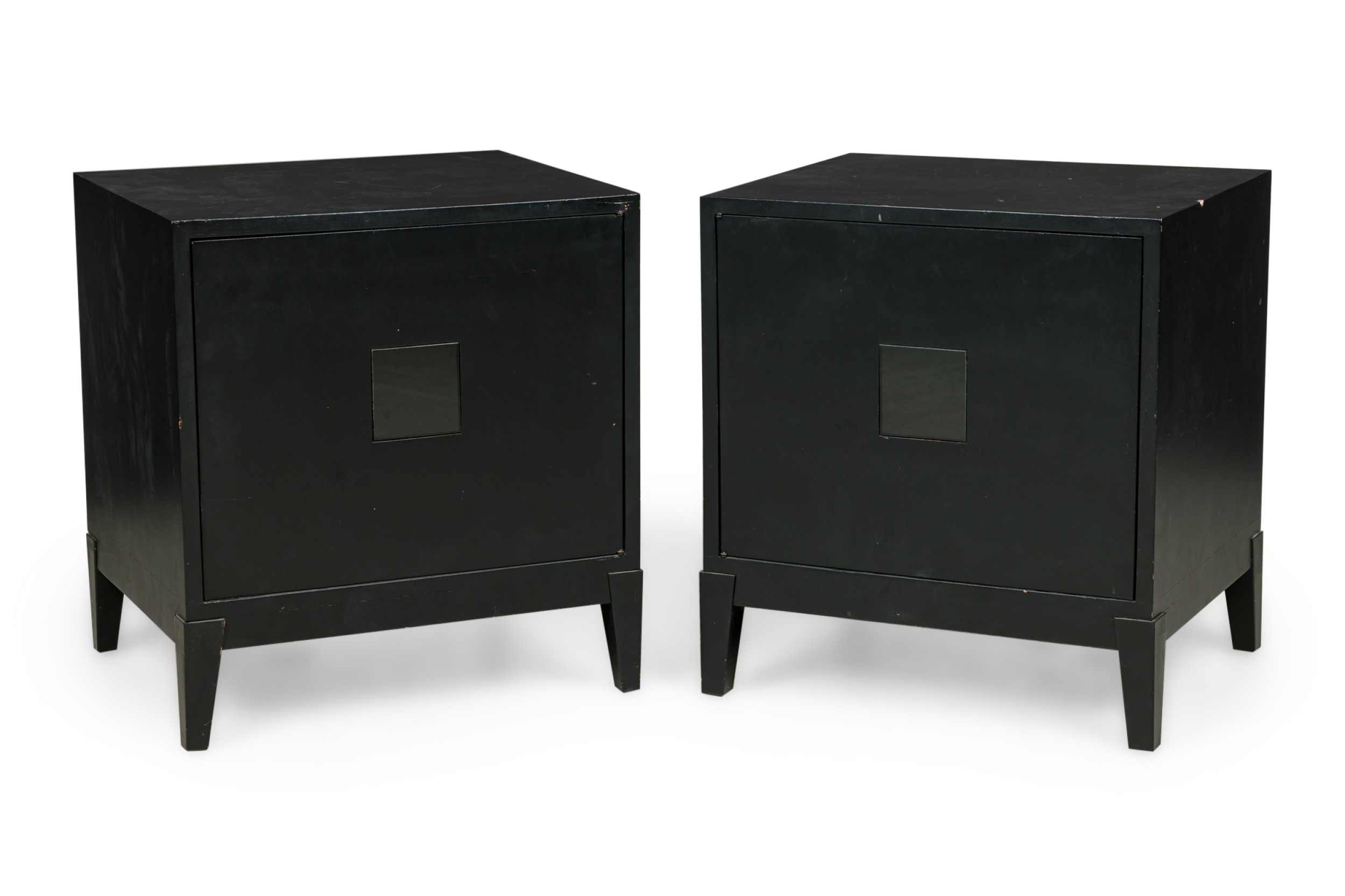 Pair of american mid century black matte and lacquer bedside tables