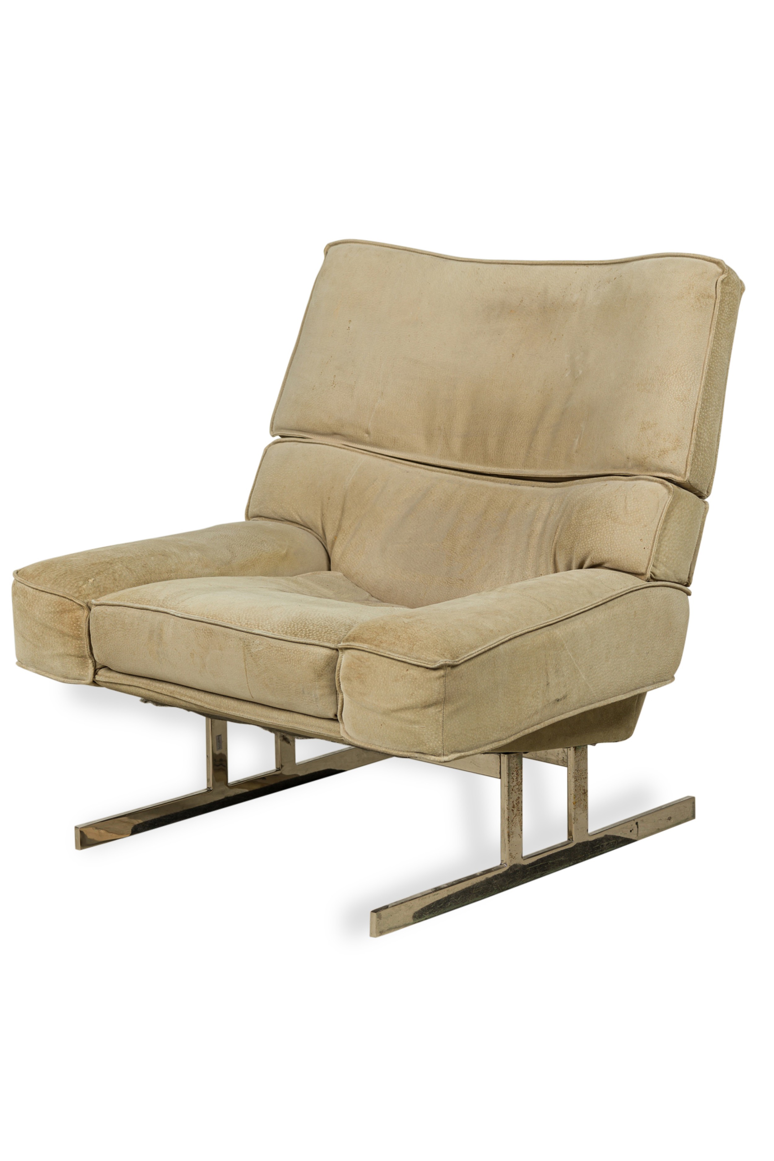 Pair of large milo baughman chrome and suede club chairs