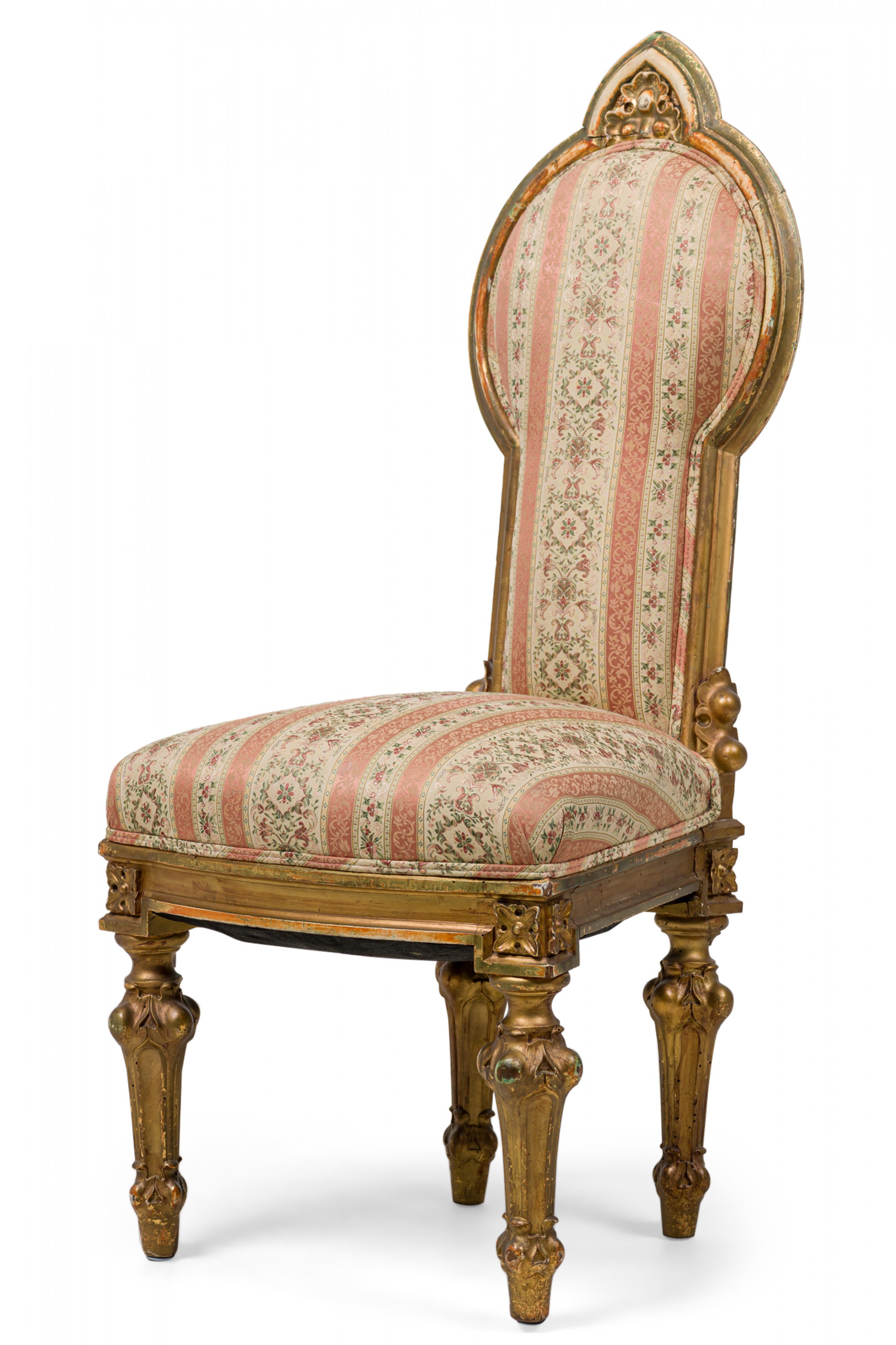 Italian neo classic giltwood stripe upholstered dining side chair