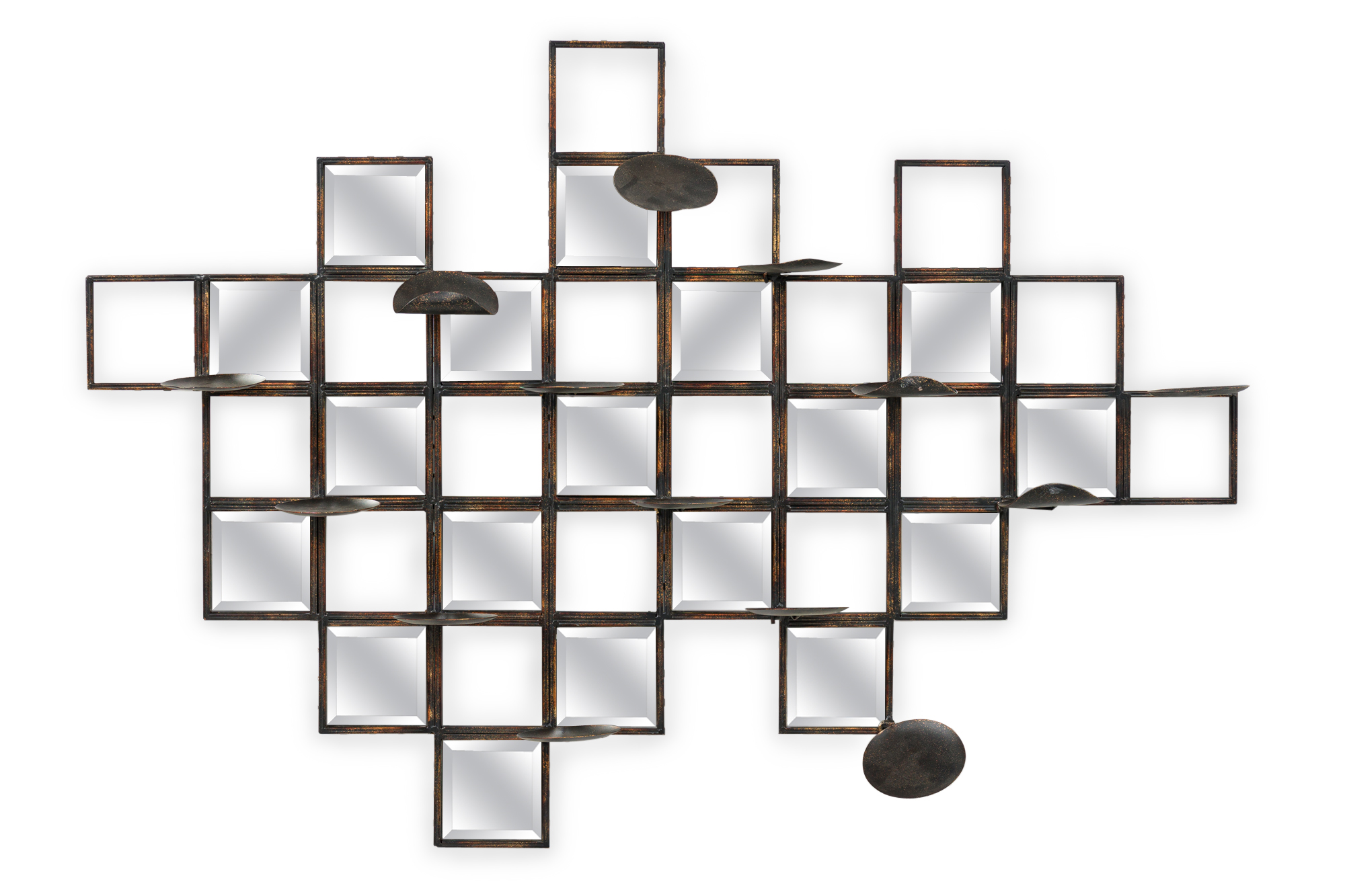 American contemporary checkerboard wall sculpture with candle holders