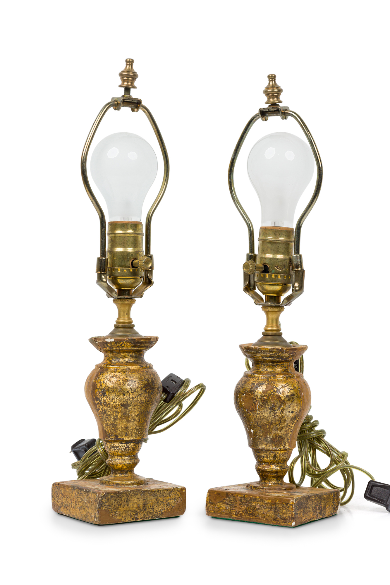 Pair of english victorian small giltwood table lamps 