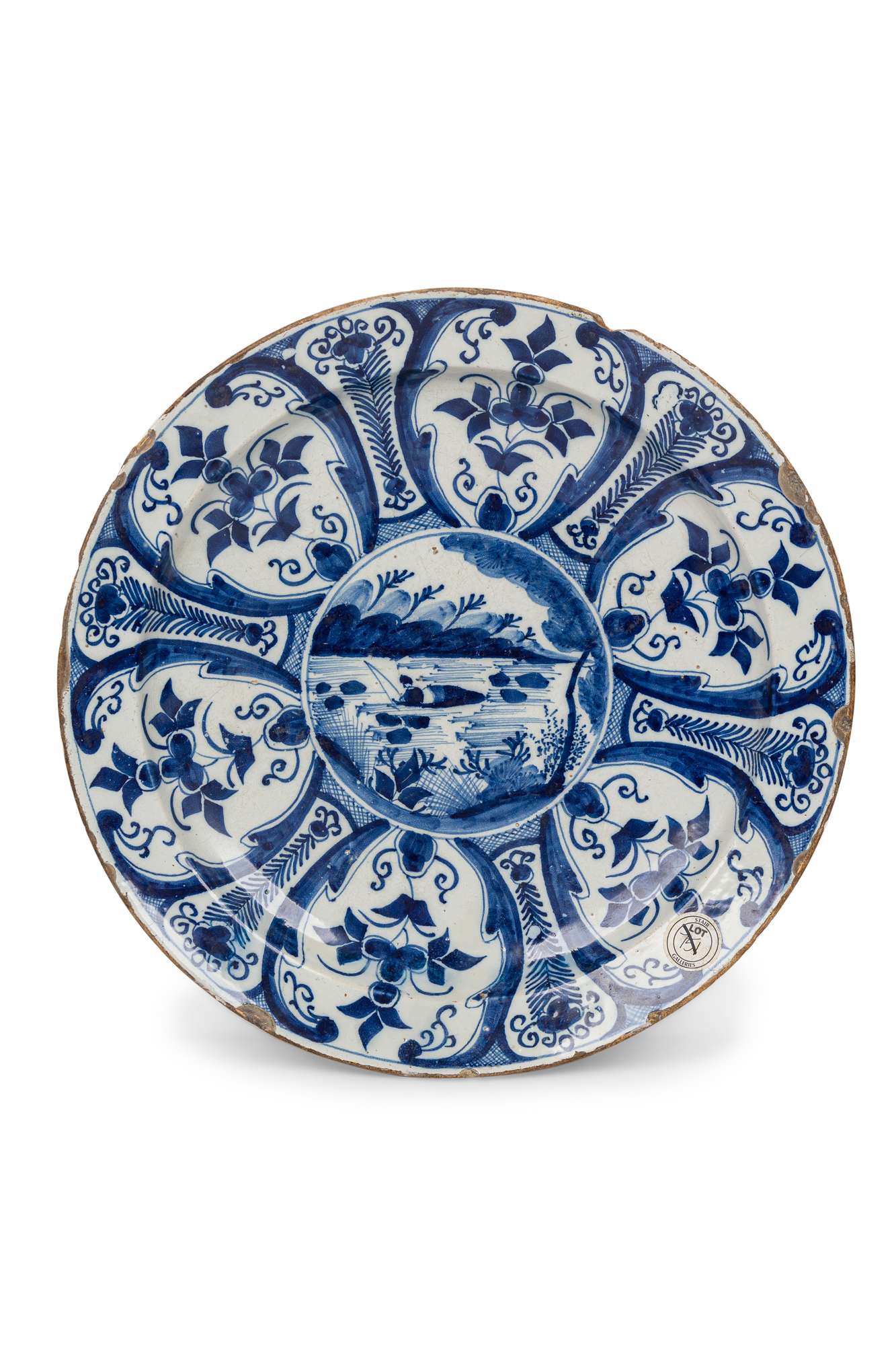 Continental dutch blue and white hand painted display plate 