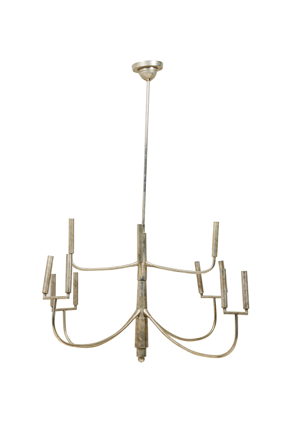 American mid century 12 light 8 arm polished silver chandelier 1