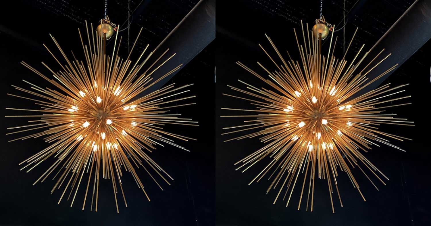 Pair of mid century italian modern brass sputnik monumental chandeliers