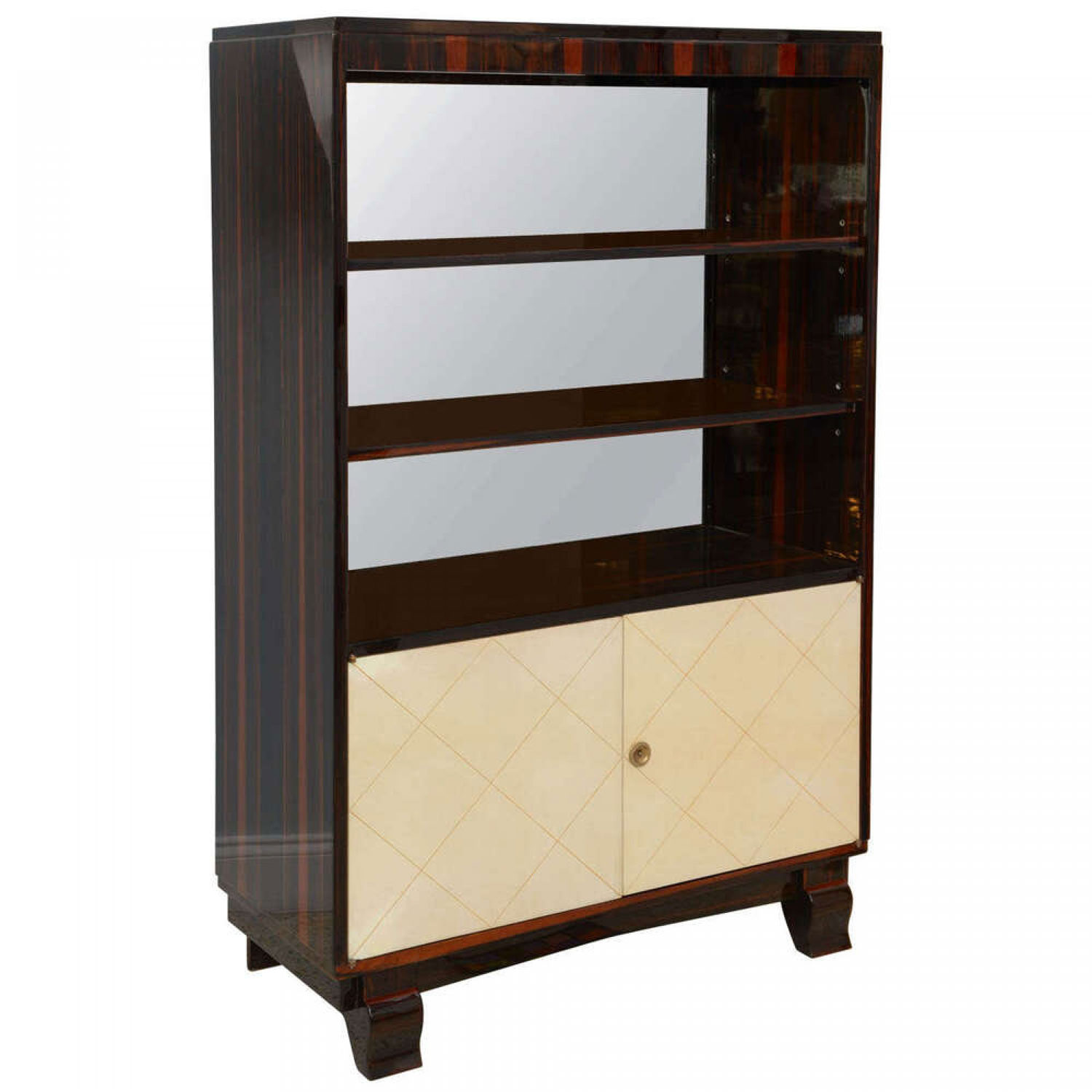 Jean pascaud art deco french ebony de macassar and parchment bookcase