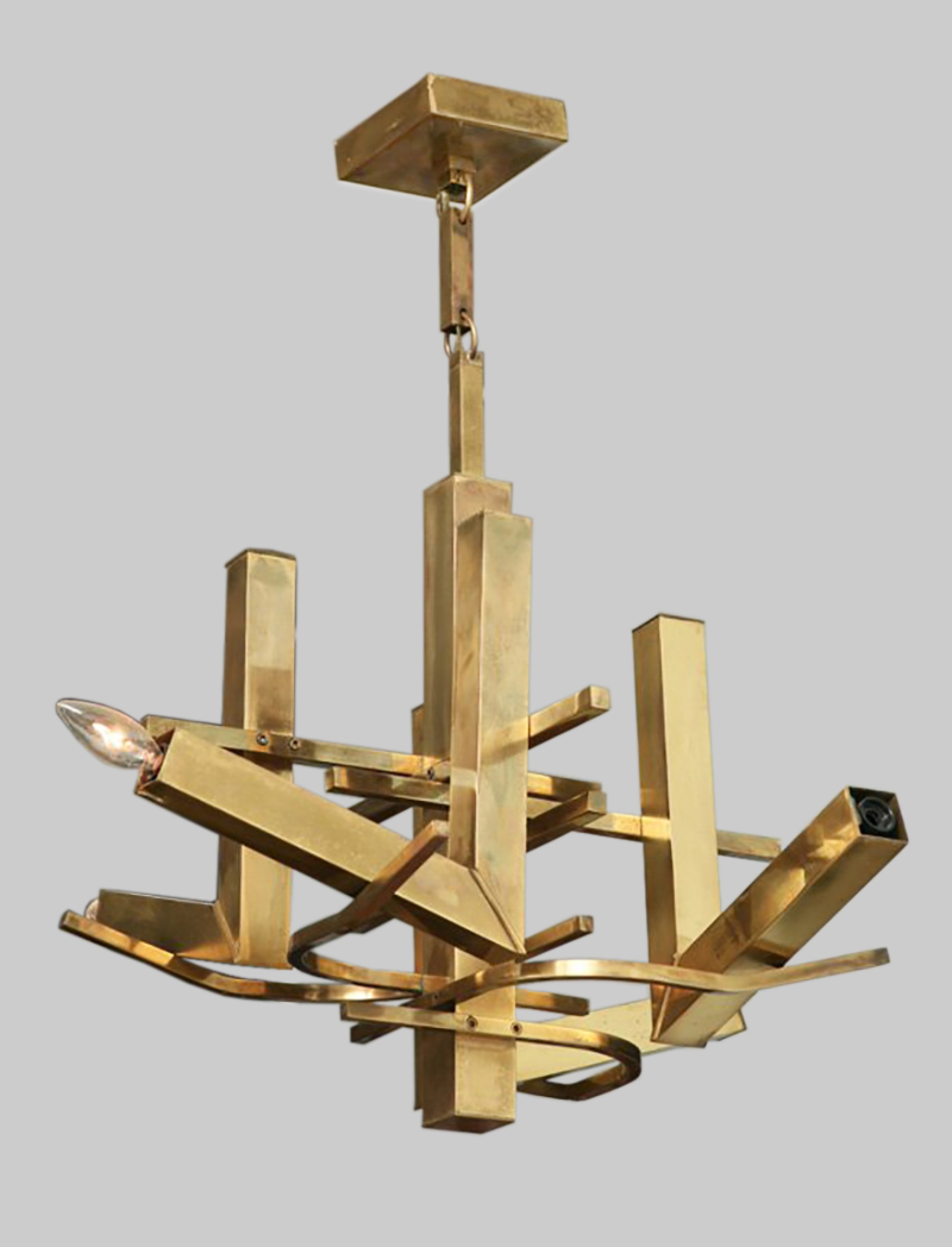 Pair of gaetano sciolari mid century italian modern brass eight light chandeliers