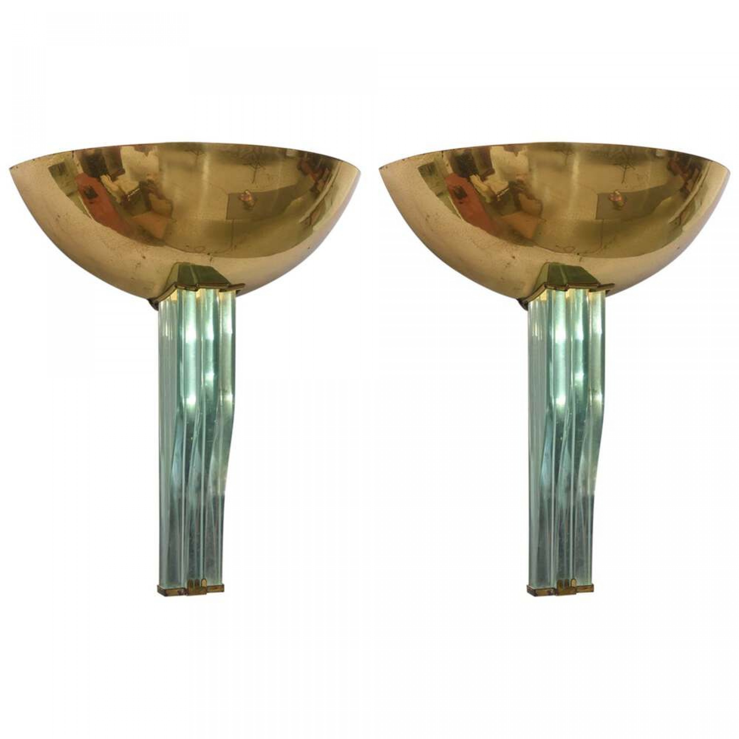 Pair of pietro chiesa fontana arte mid century italian modern brass glass wall lights sconces 