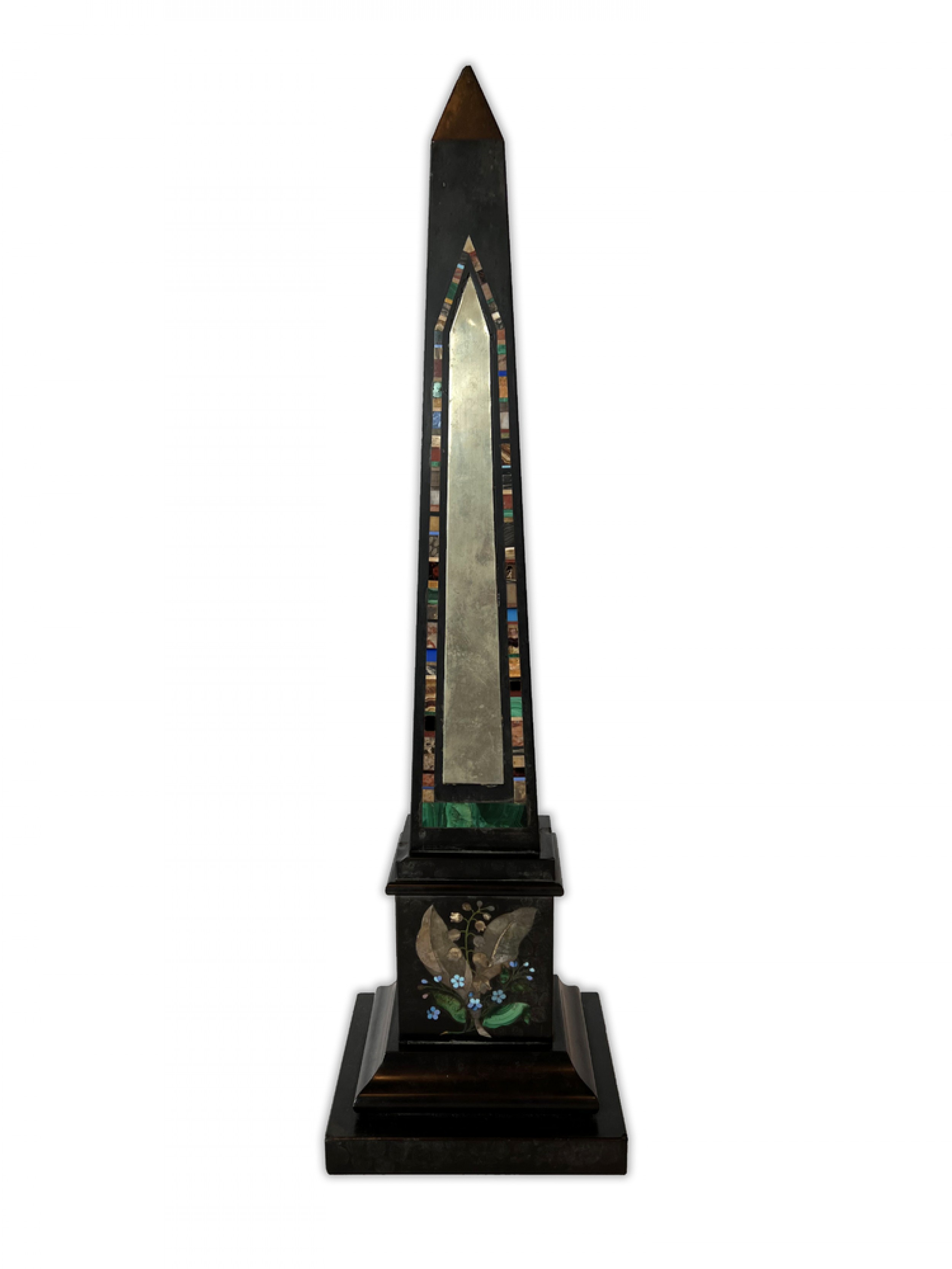 Mid century continental large marmo negro and specimen marble grand tour obelisk 