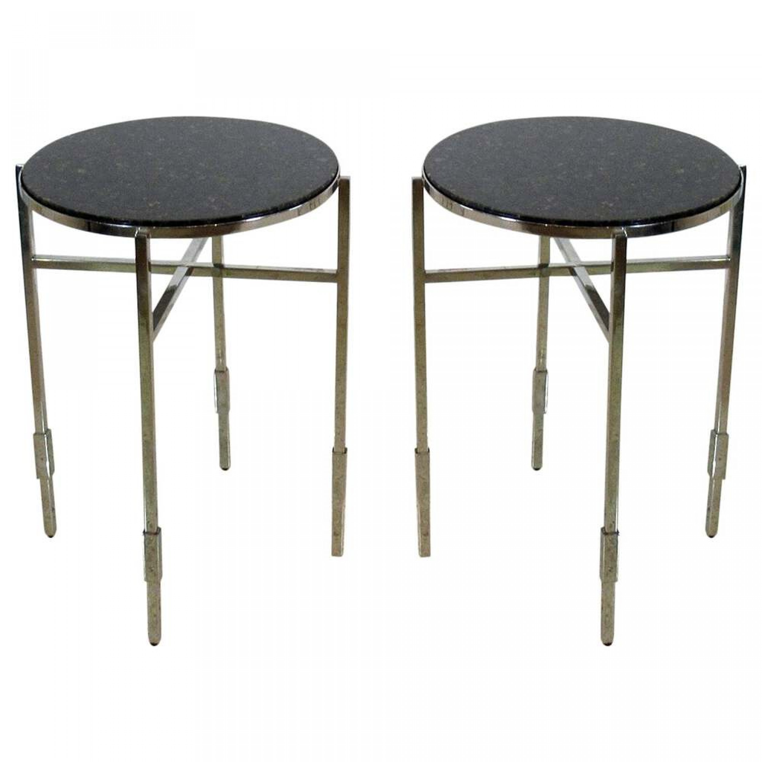 Pair of michael graves american modern granite and polished chrome end side tables