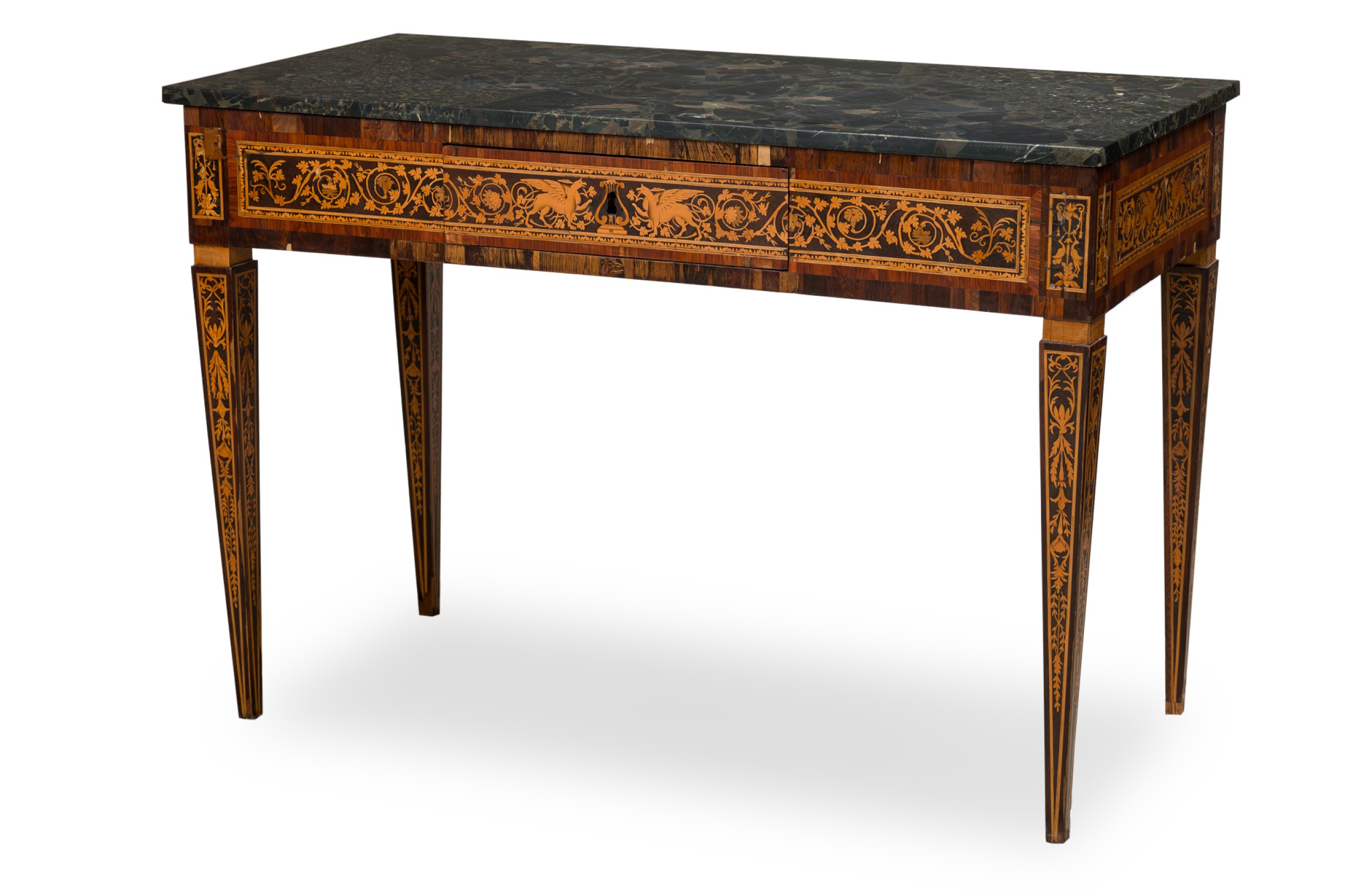 Italian Neo Classic Inlaid Marquetry Single Drawer Centre Table
