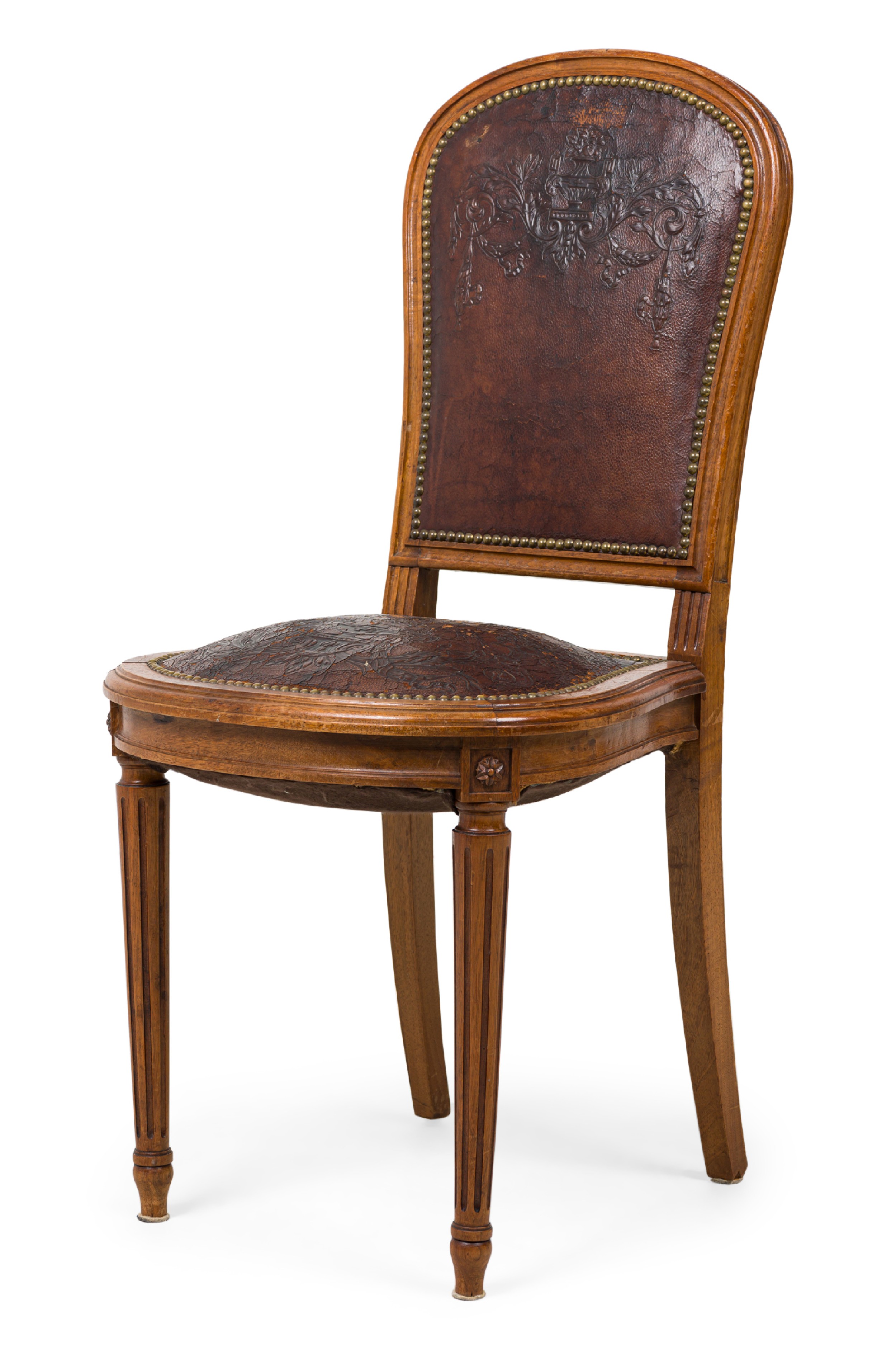 French louis xvi coat of arm embossed side chair 