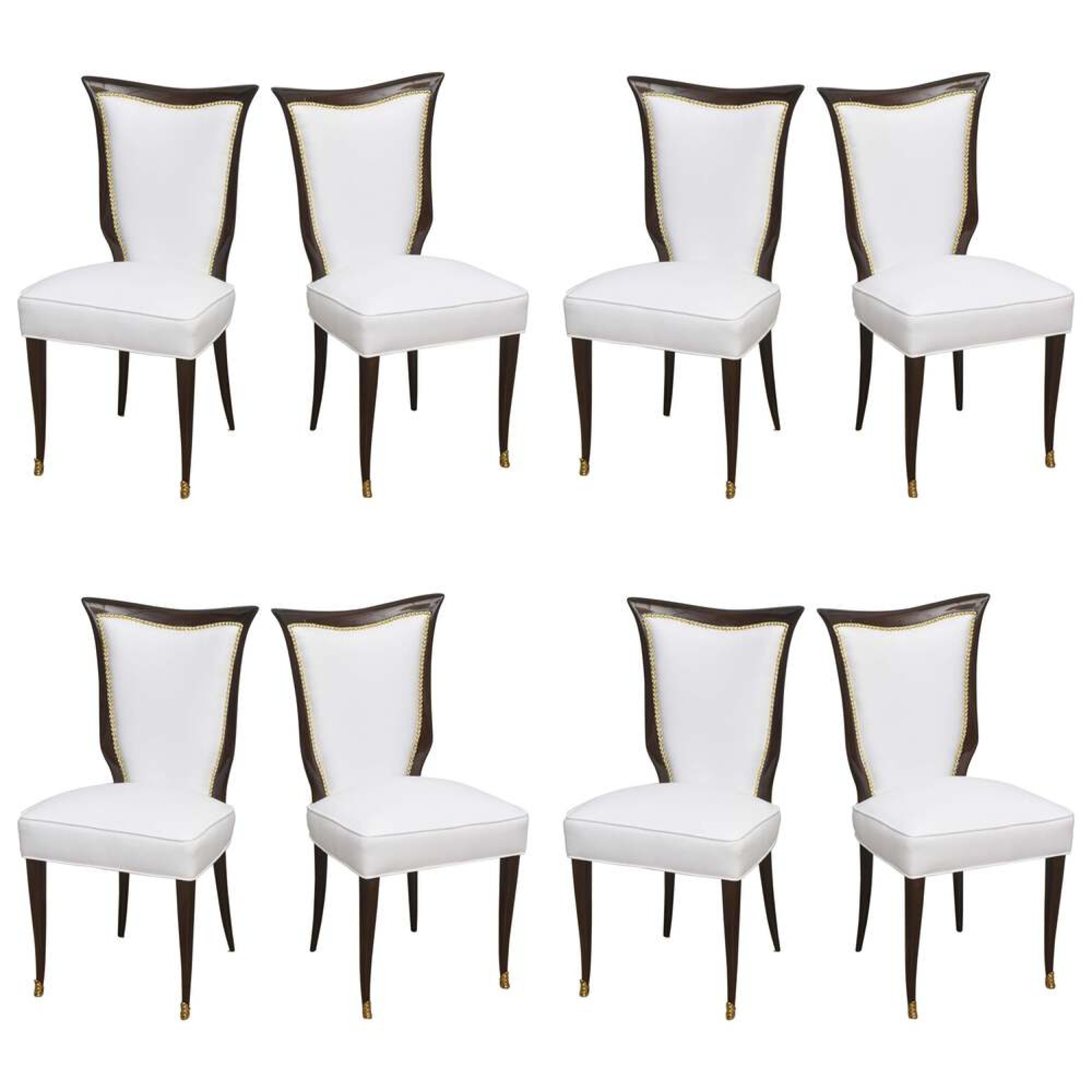 Set of eight osvaldo borsani italian modern mahogany and brass dining chairs