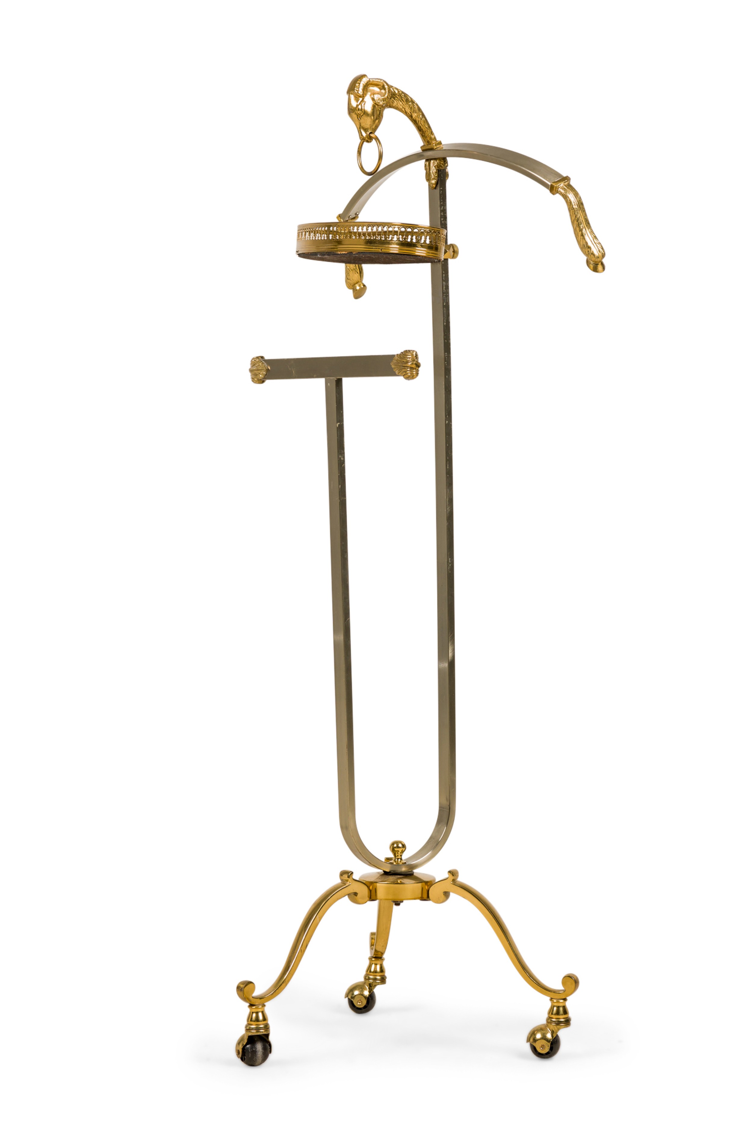 Maison jansen american contemporary chrome and brass valet with a ram head accent