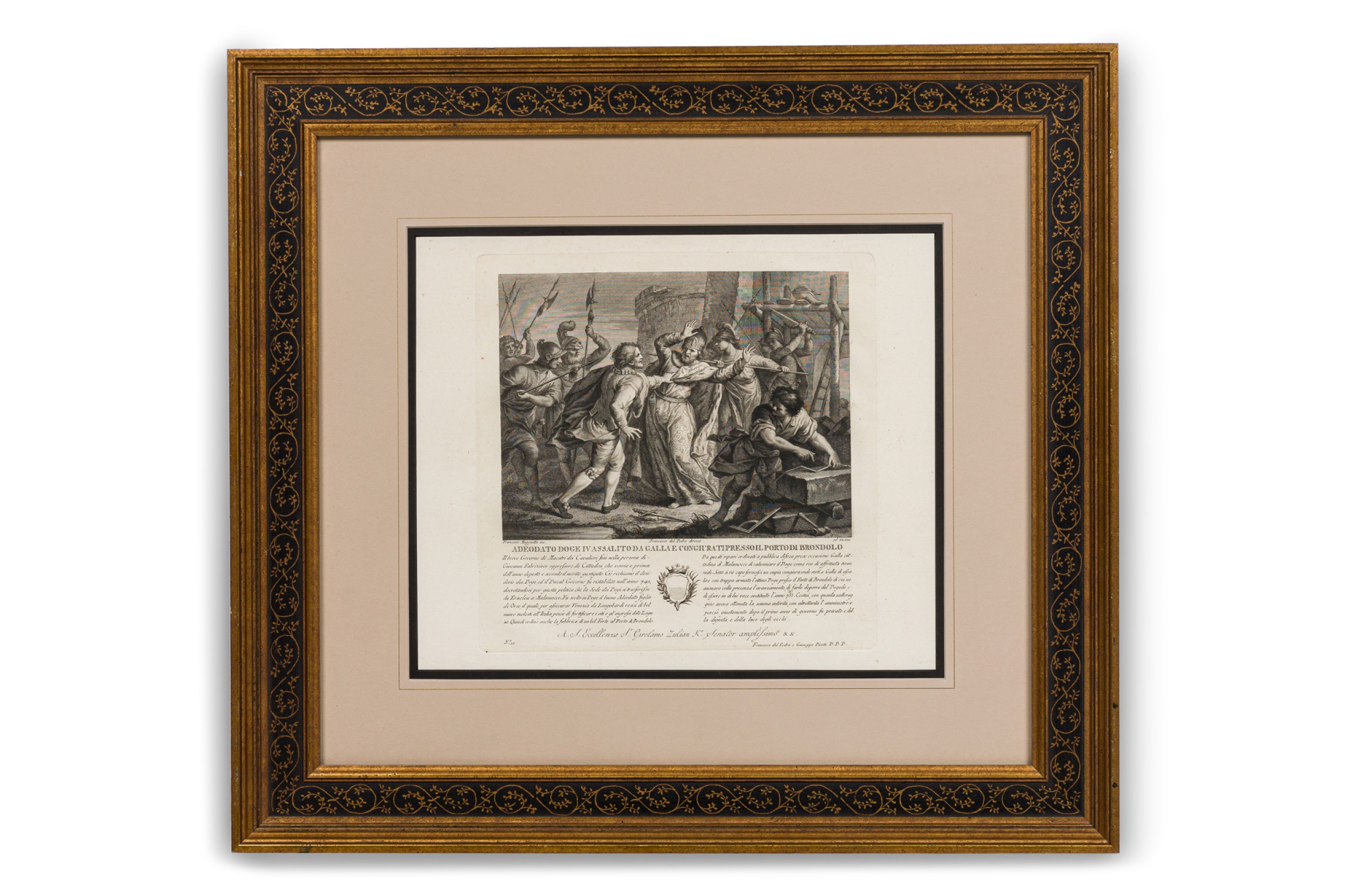 Francesco del pedro italian neo classic lithograph, assassination of adeodato doge iv 