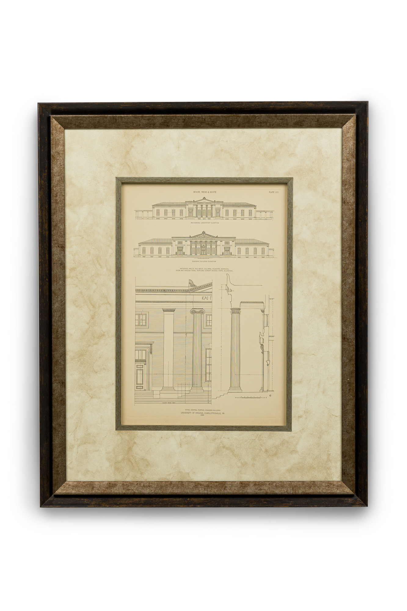 American victorian framed monograph print titled detail central portion academic building university of virginia mckim mead & white 1898 