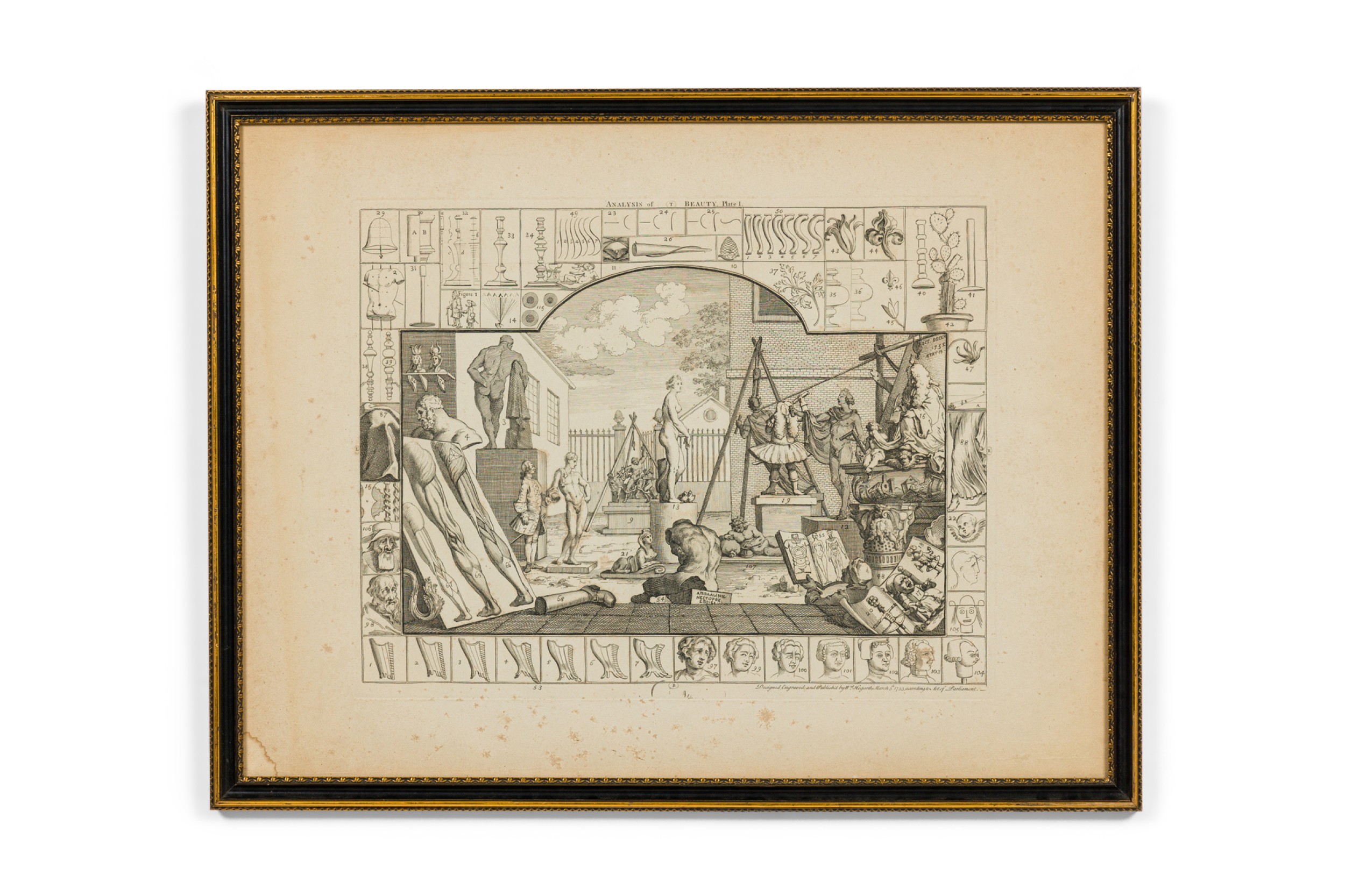 William hogarth english georgian framed Print of analysis of beauty plate i 