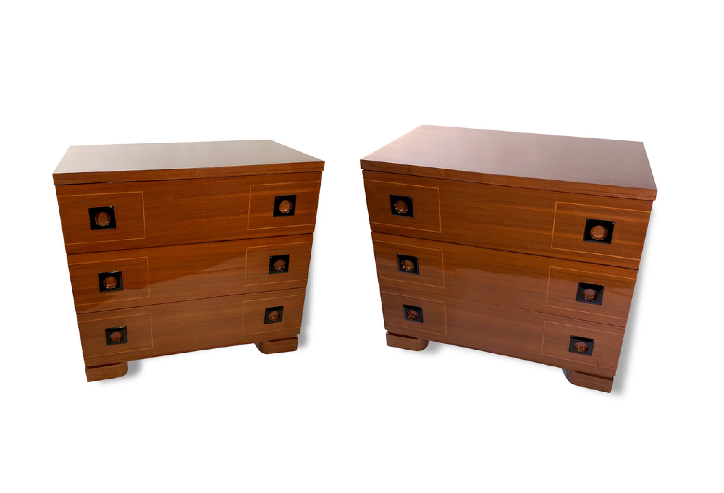 Pair of french Mid Century walnut inlaid chest