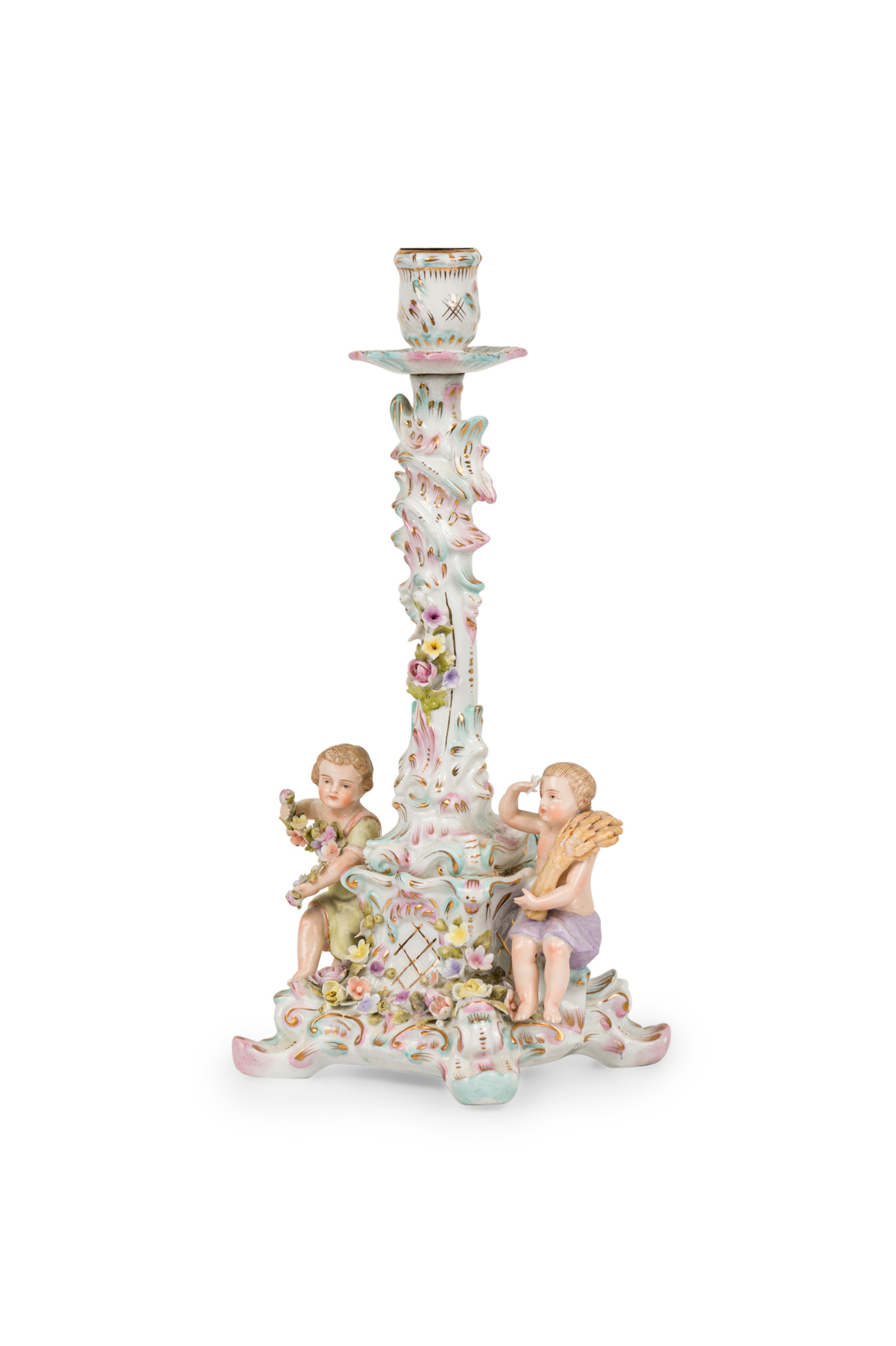 German porcelain candlestick with male and female figures
