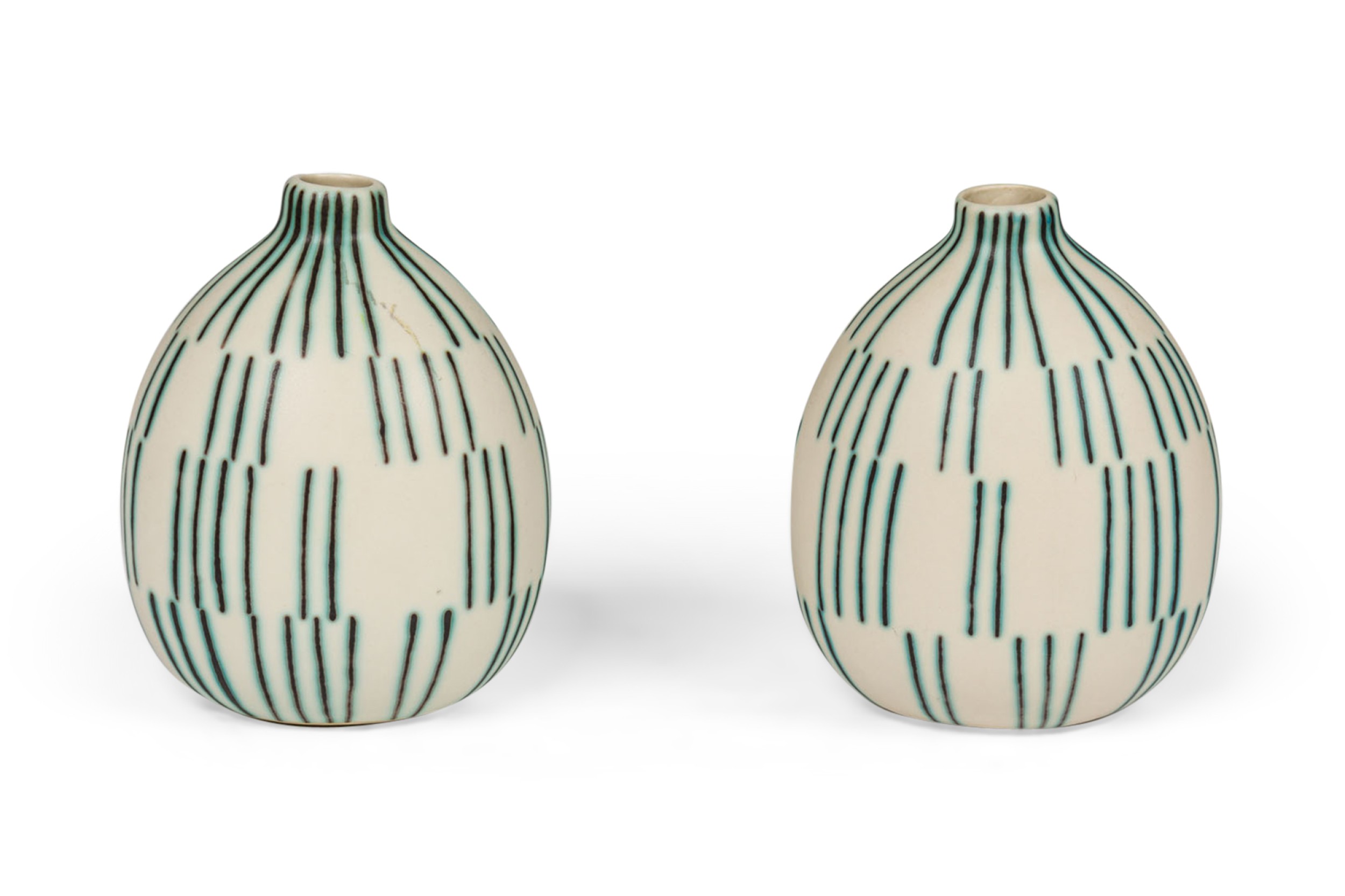 Pair of japanese contemporary style staggered lines ceramic vases 