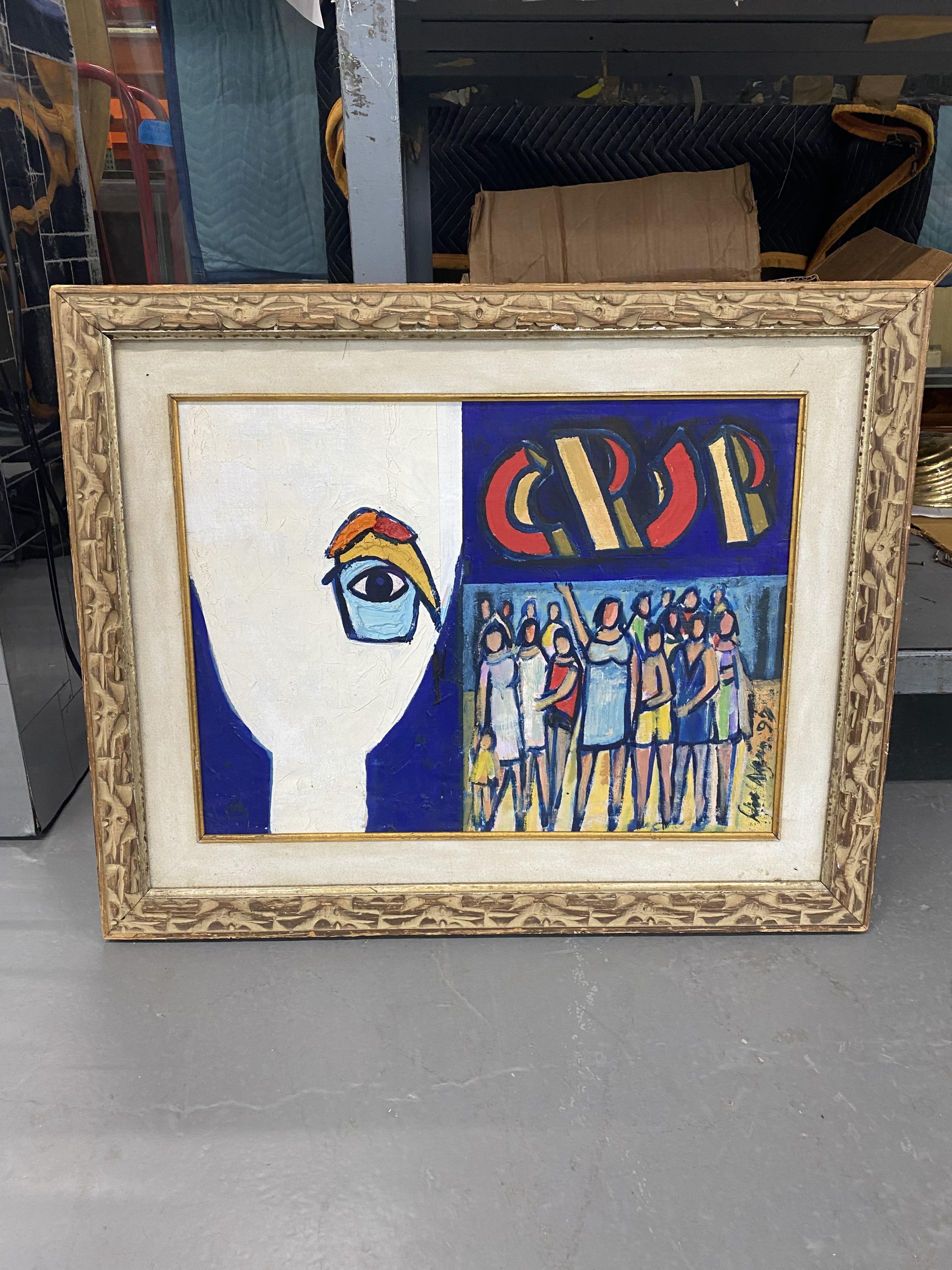 American contemporary framed abstract figures celebrating