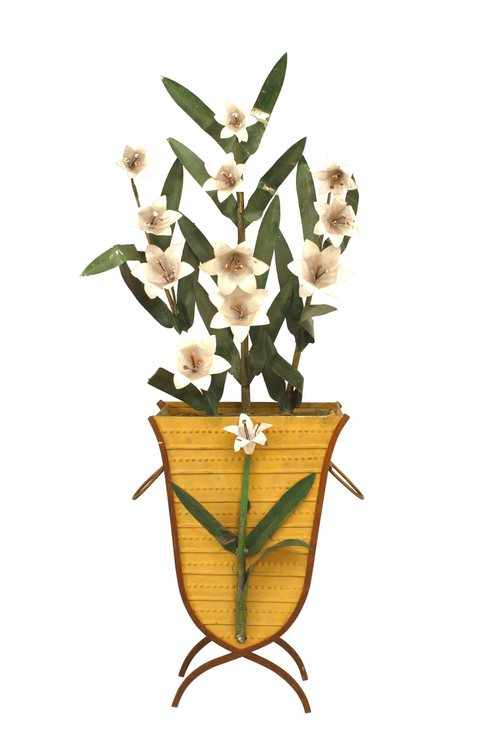 Pair american art moderne tole baskets with lillies