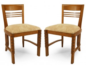French oak slat design side chairs