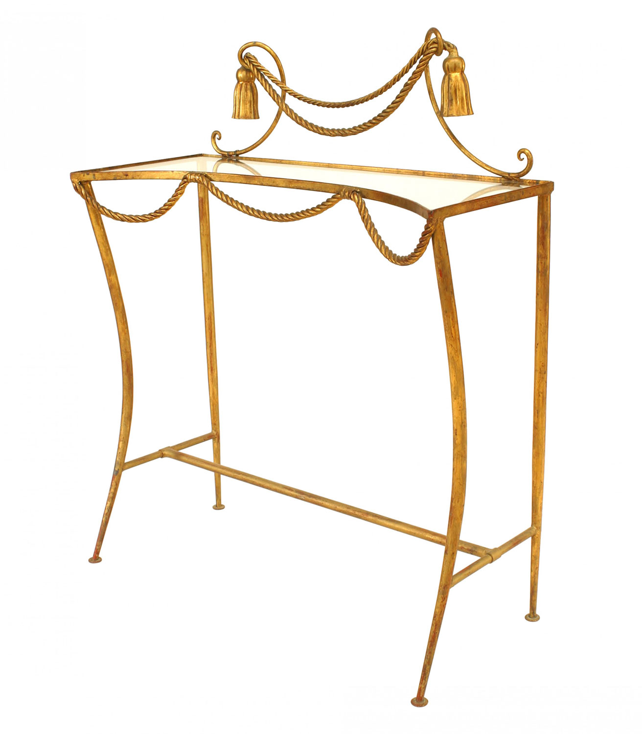Rope and tassel gilt and glass console table