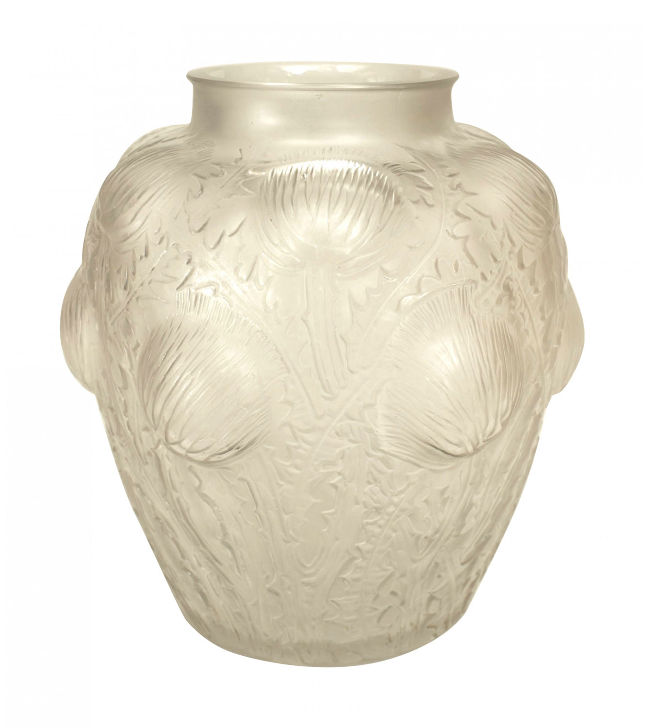 Pair french art deco frosted glass domremy lalique vases