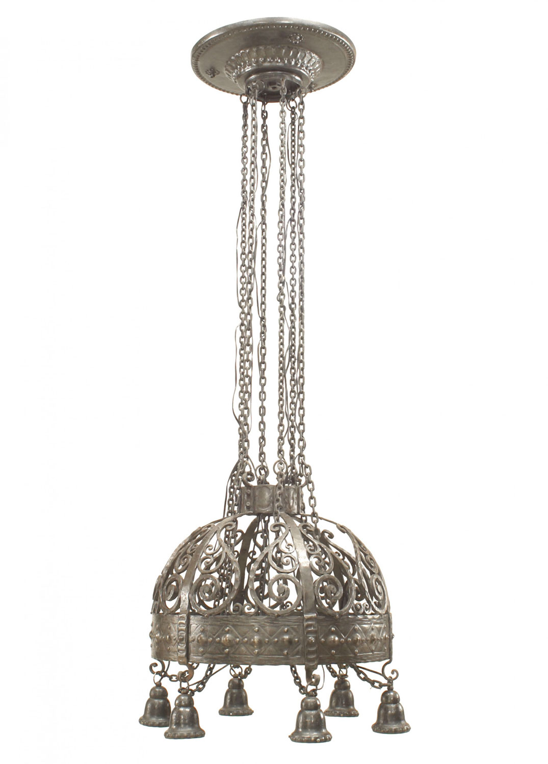 German wrought iron and chain dome chandelier