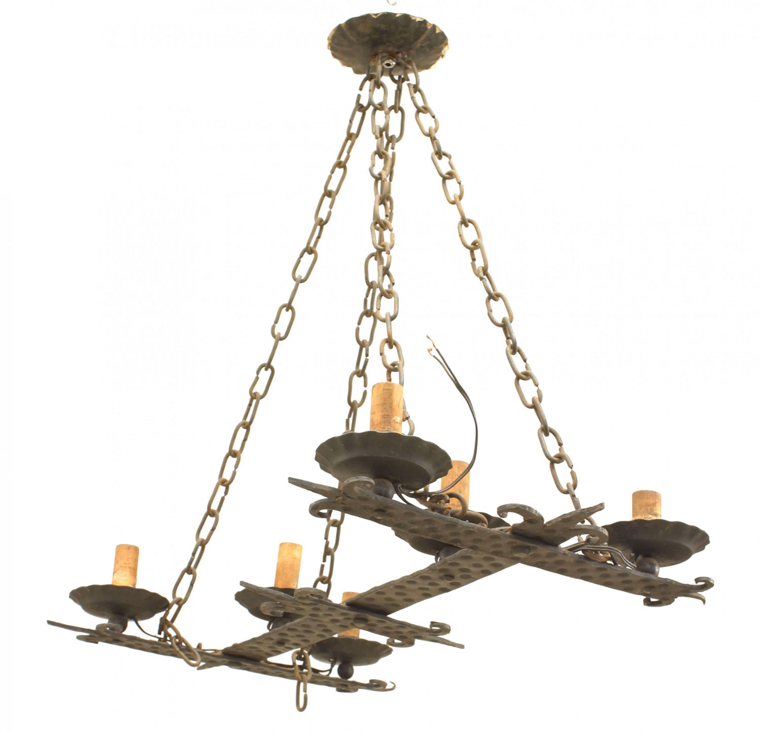 Italian renaissance style double cross wrought iron chandelier