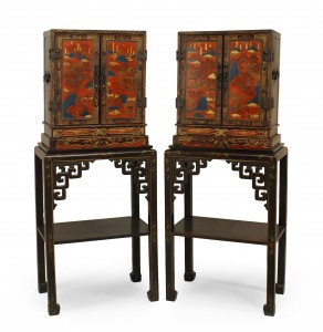 Chinese decorated lacquered cabinets
