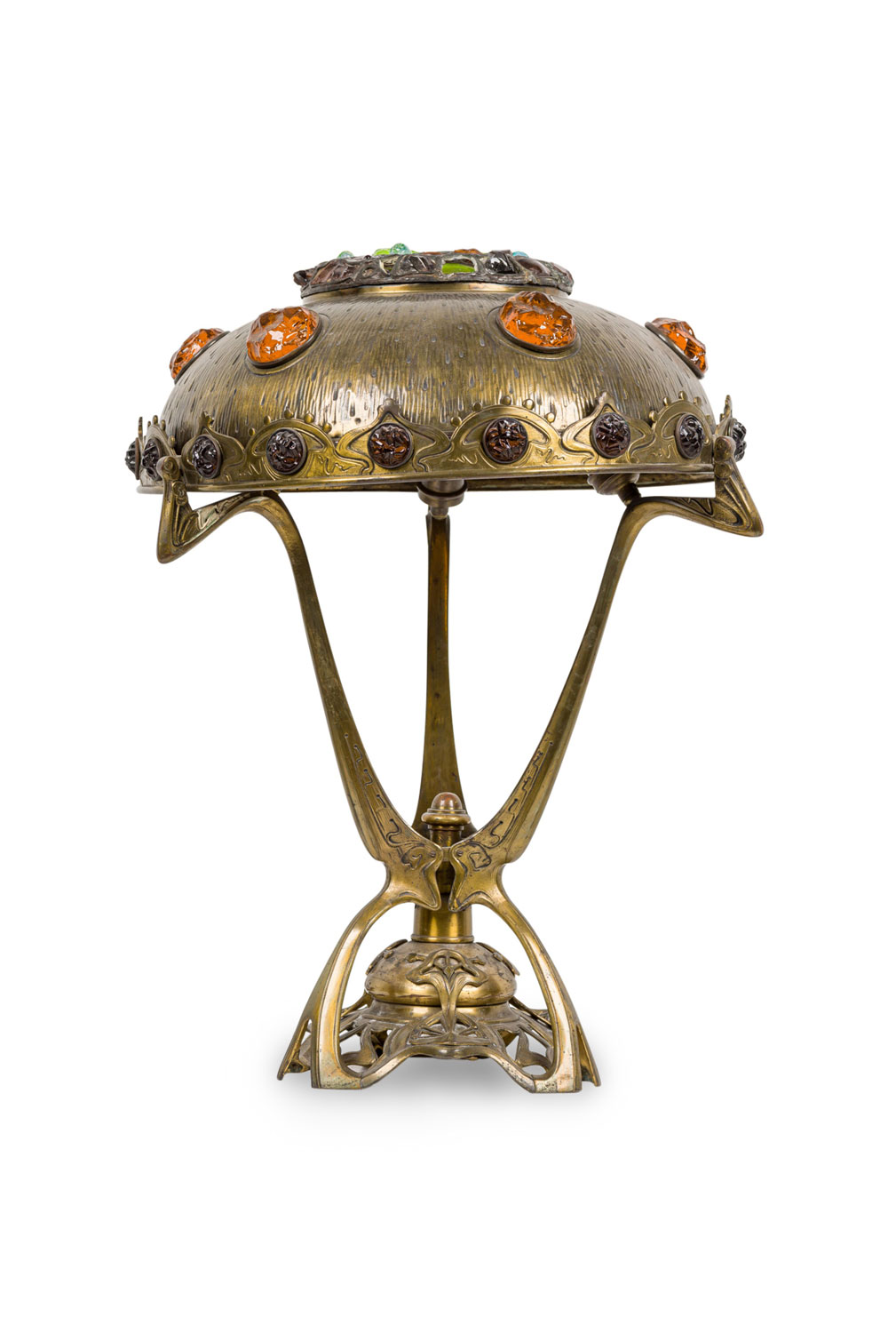 Art nouveau hungarian jeweled brass table lamp