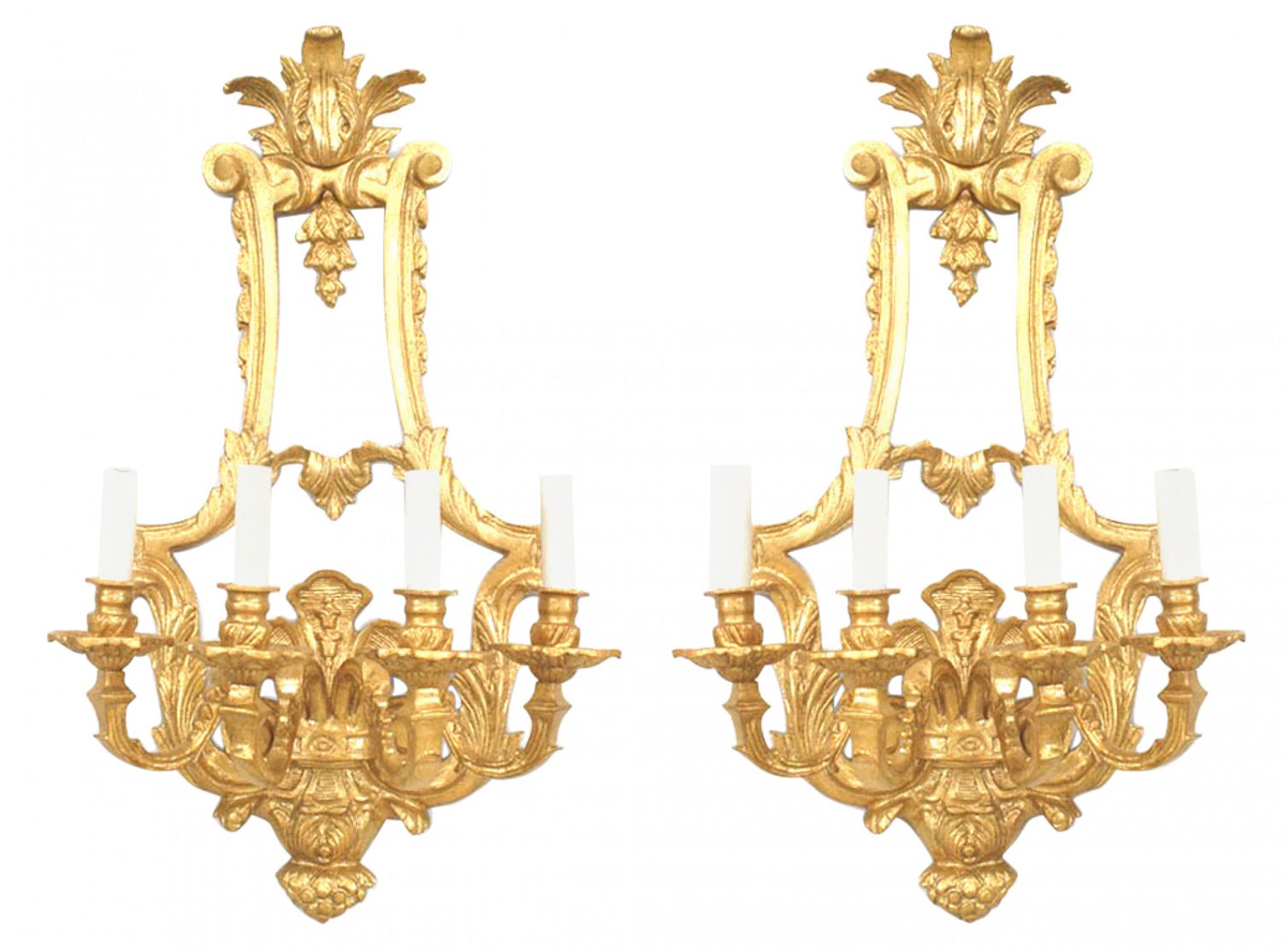 Pair of french louis xv style gilt bronze wall sconces 2