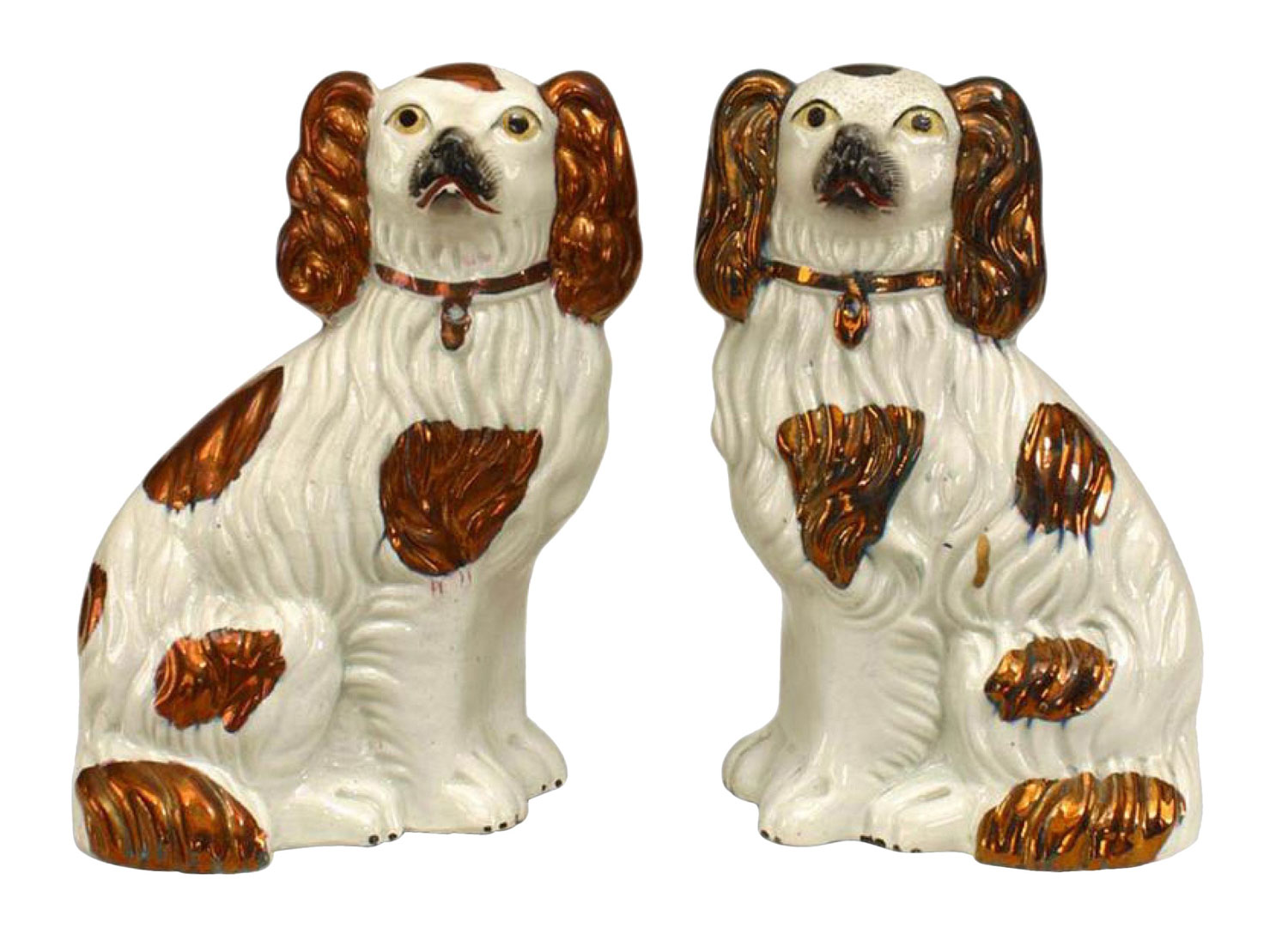 Porcelain and copper staffordshire dogs