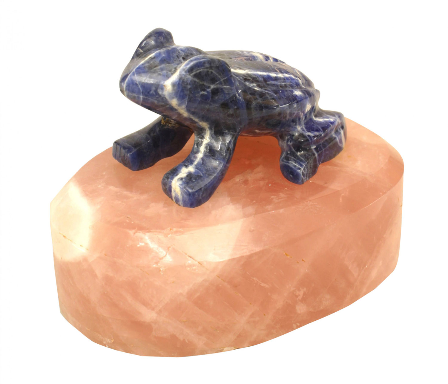 Lapis frog on pink quartz