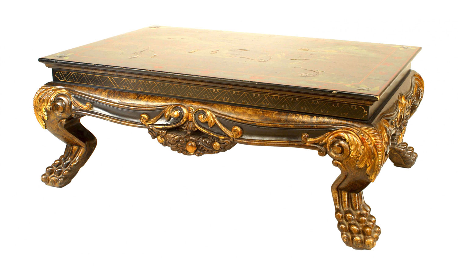 Chinese lacquered landscape scene coffee table