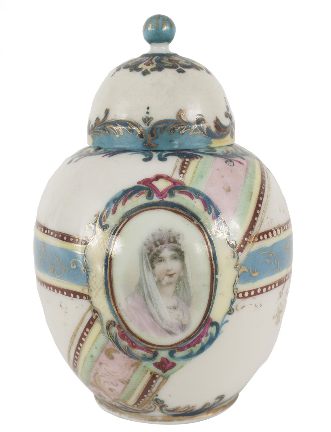 French victorian porcelain ginger jar with portrait