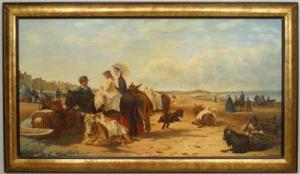 Copy of beach scene with figures and horses