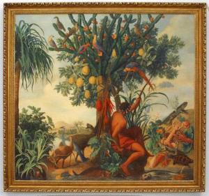 Copy of a painting with a native american under a tree