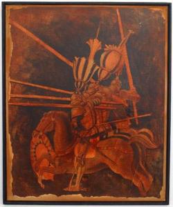 Copy of a painting with five red knights