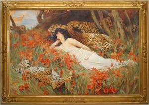 Copy of arthur wardle painting of woman and leopards