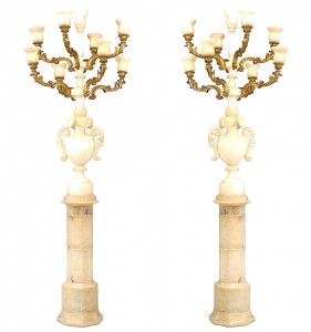 Italian rococo alabaster floor torchieres 1