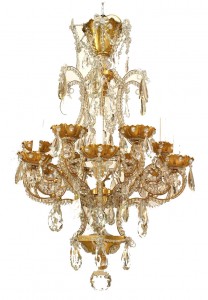 French Art Deco Gilt Metal and Baccarat Crystal Chandelier