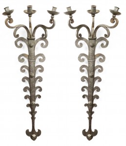 Pair of italian renaissance style wrought iron wall sconces 1