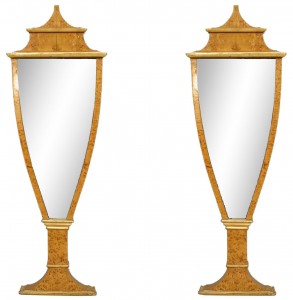 Italian neoclassic style birch and gilt wall mirrors