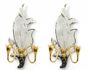 Pair of italian venetian murano mirrored leaf wall sconces 1