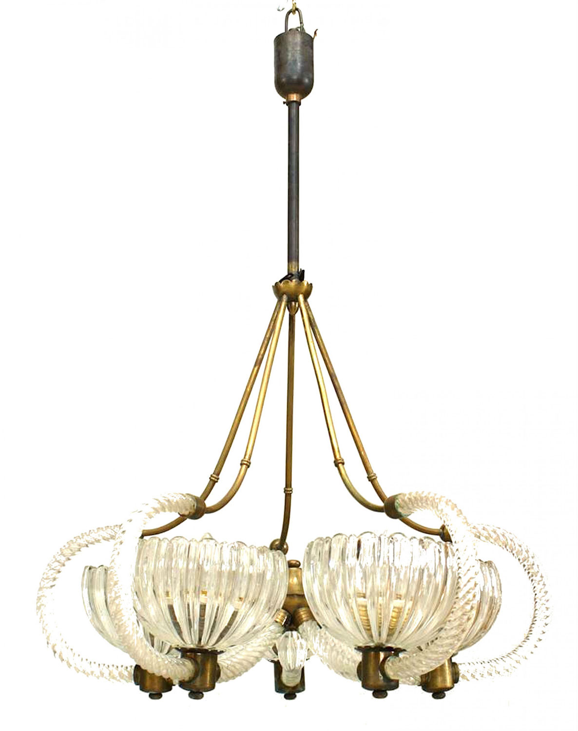 Italian venetian murano brass and glass chandelier