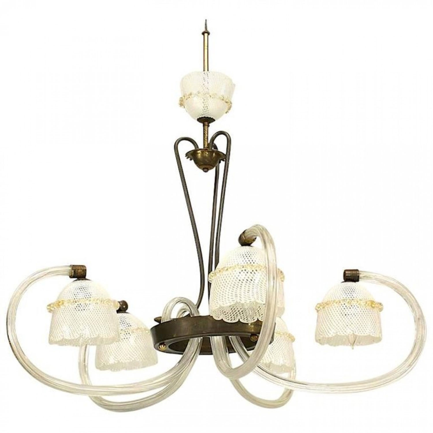 Italian murano brass and glass chandelier
