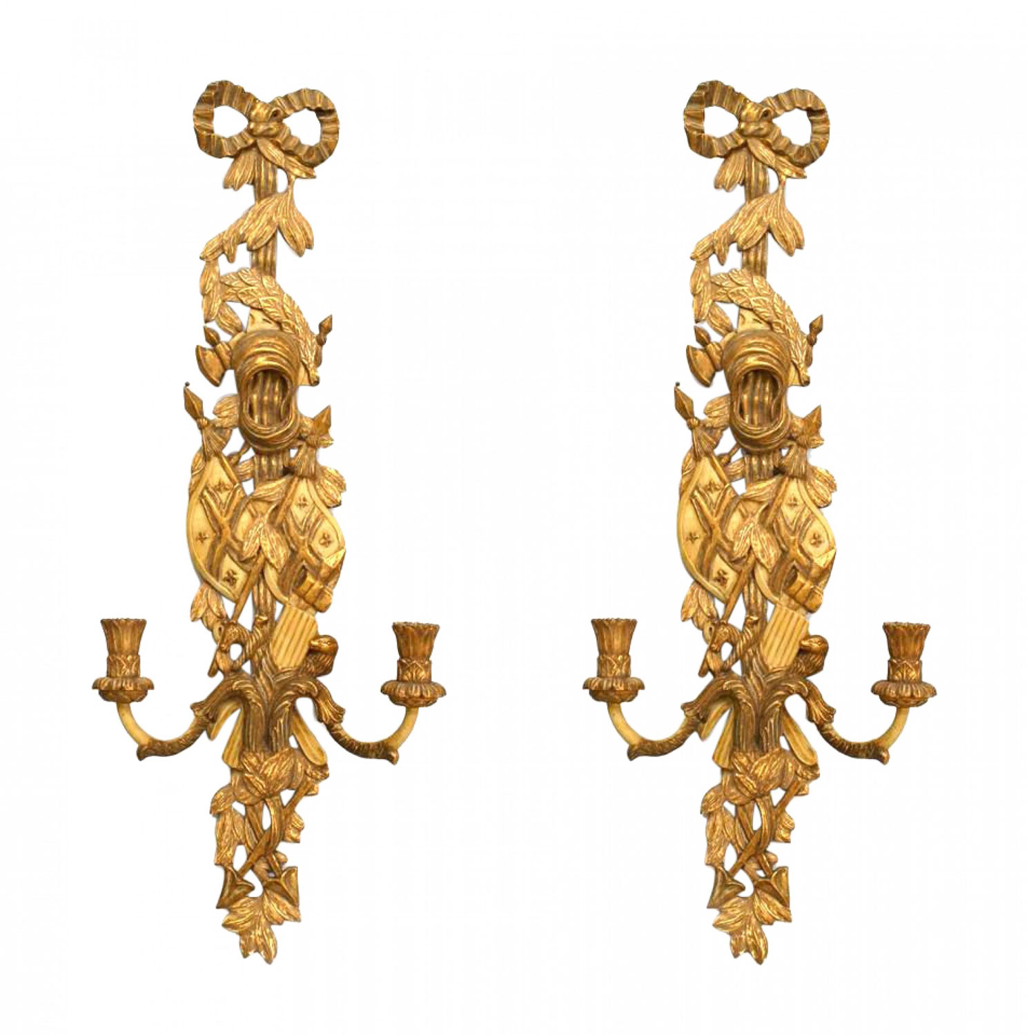 Pair of french louis xv style gilt carved wall sconces 1